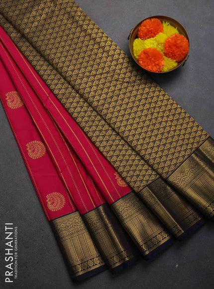 Semi kanchipuram silk saree pink and navy blue with allover zari weaves & buttas and zari woven border