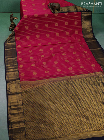 Semi kanchipuram silk saree pink and navy blue with allover zari weaves & buttas and zari woven border