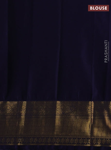 Semi kanchipuram silk saree dual shade of yellowish pink and navy blue with allover zari weaves & buttas and zari woven border