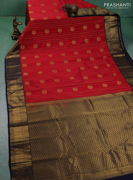 Semi kanchipuram silk saree red and navy blue with allover zari weaves & buttas and zari woven border