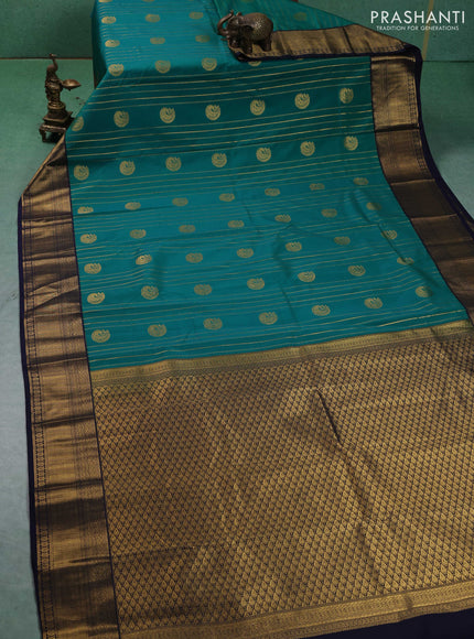 Semi kanchipuram silk saree teal green and navy blue with allover zari weaves & buttas and zari woven border