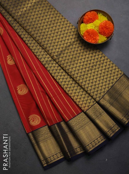 Semi kanchipuram silk saree rust shade and navy blue with allover zari weaves & buttas and zari woven border