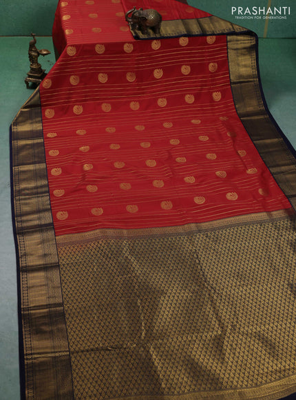 Semi kanchipuram silk saree rust shade and navy blue with allover zari weaves & buttas and zari woven border