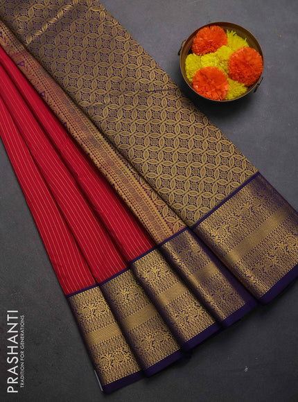 Semi kanchipuram silk saree pink and navy blue with allover zari weaves & buttas and zari woven border