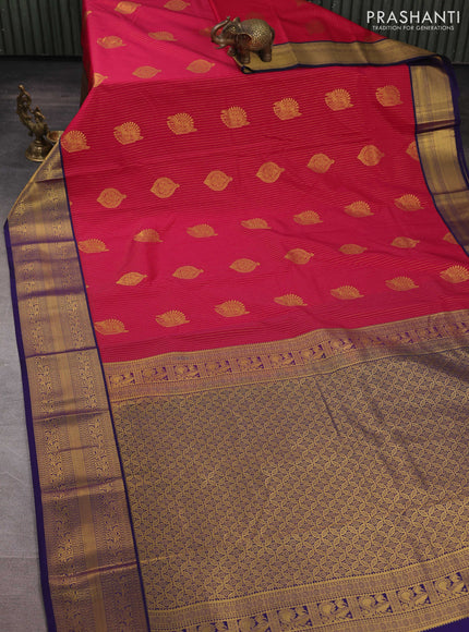 Semi kanchipuram silk saree pink and navy blue with allover zari weaves & buttas and zari woven border