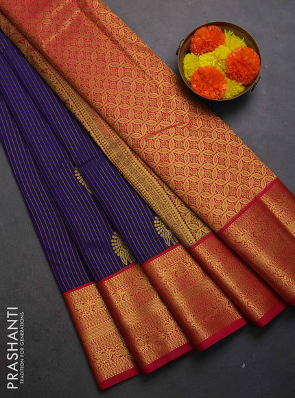 Semi kanchipuram silk saree deep violet and pink with allover zari weaves & buttas and zari woven border