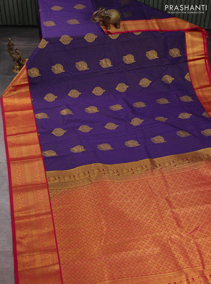 Semi kanchipuram silk saree deep violet and pink with allover zari weaves & buttas and zari woven border