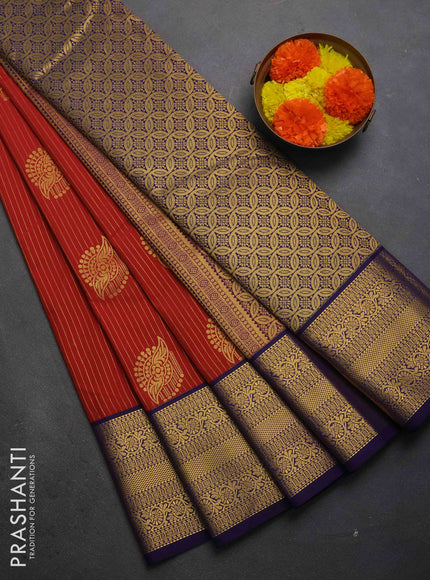 Semi kanchipuram silk saree rust shade and navy blue with allover zari weaves & buttas and zari woven border