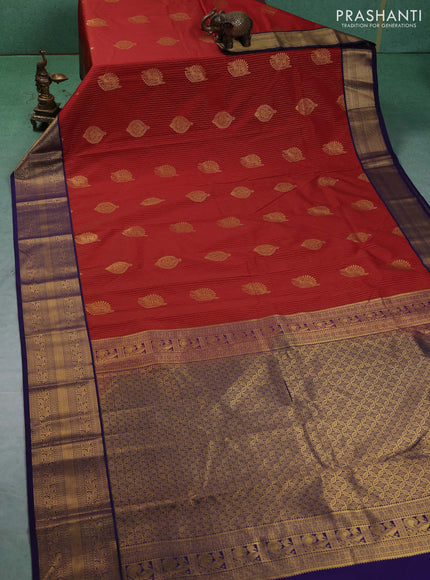 Semi kanchipuram silk saree rust shade and navy blue with allover zari weaves & buttas and zari woven border