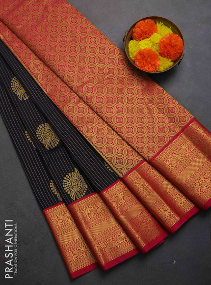 Semi kanchipuram silk saree navy blue and pink with allover zari weaves & buttas and zari woven border