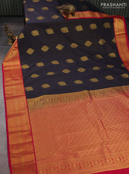 Semi kanchipuram silk saree navy blue and pink with allover zari weaves & buttas and zari woven border