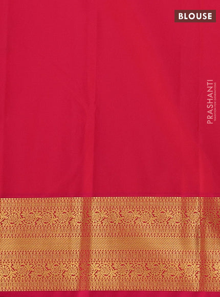 Semi kanchipuram silk saree mustard yellow and pink with allover zari weaves & buttas and zari woven border