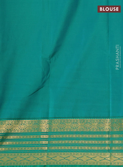 Semi kanchipuram silk saree cream and green with zari woven buttas and zari woven border