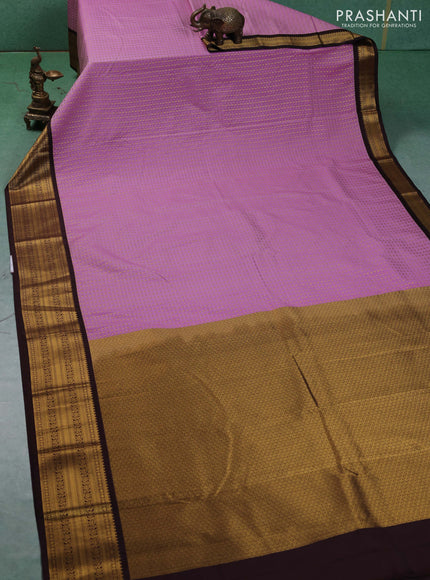 Semi kanchipuram silk saree lavender and coffee brown with allover checks & zari woven buttas and zari woven border