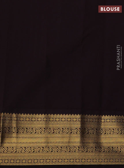 Semi kanchipuram silk saree mustard yellow and coffee brown with allover checks & zari woven buttas and zari woven border