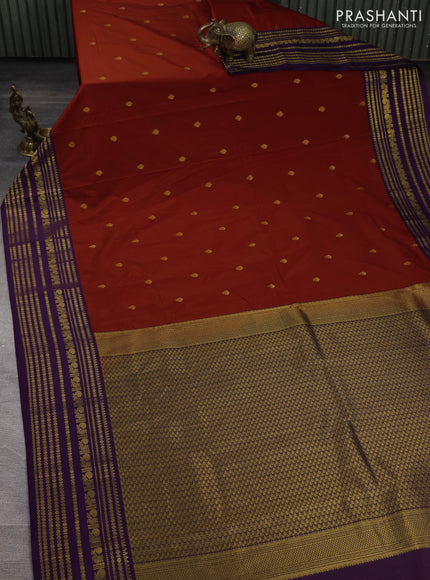 Semi kanchipuram silk saree maroon and violet with zari woven buttas and long zari woven korvai border