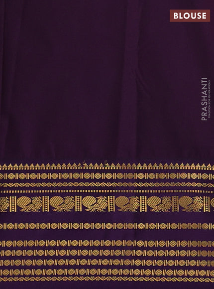 Semi kanchipuram silk saree maroon and violet with zari woven buttas and long zari woven korvai border