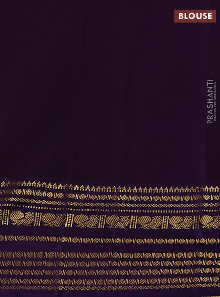 Semi kanchipuram silk saree dual shade of pinkish yellow and purple with zari woven buttas and long zari woven korvai border