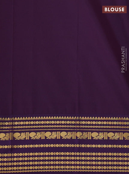 Semi kanchipuram silk saree lavender and violet with zari woven buttas and long zari woven korvai border
