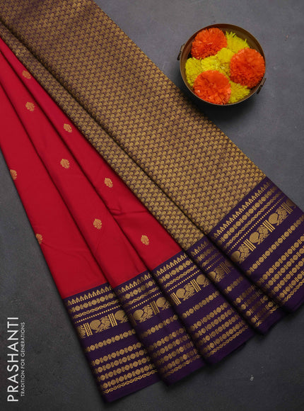Semi kanchipuram silk saree pink and purple with zari woven buttas and long zari woven korvai border