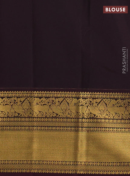 Semi kanchipuram silk saree cream and deep wine shade with zari woven buttas and long zari woven korvai border