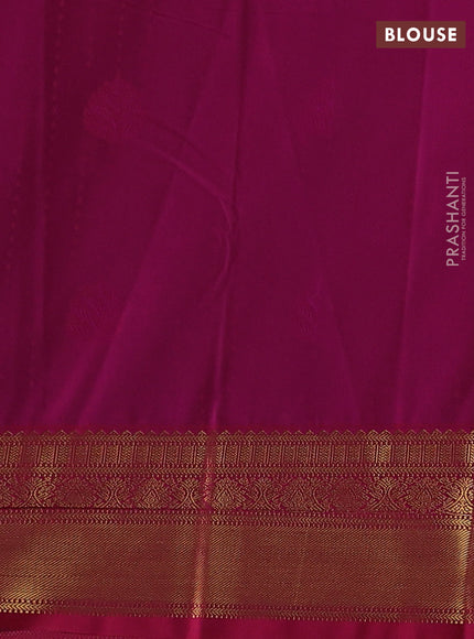 Semi kanchipuram silk saree mustard green and pink with allover zari woven 1000 buttas and zari woven border