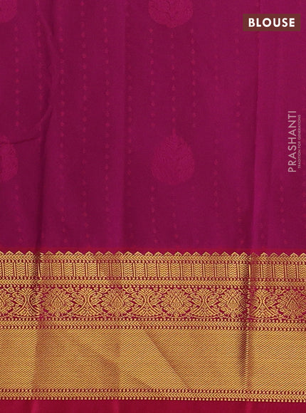 Semi kanchipuram silk saree peacock green and pink with allover zari woven 1000 buttas and zari woven border