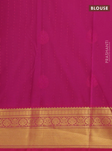 Semi kanchipuram silk saree dark mustard and pink with allover zari woven 1000 buttas and zari woven border
