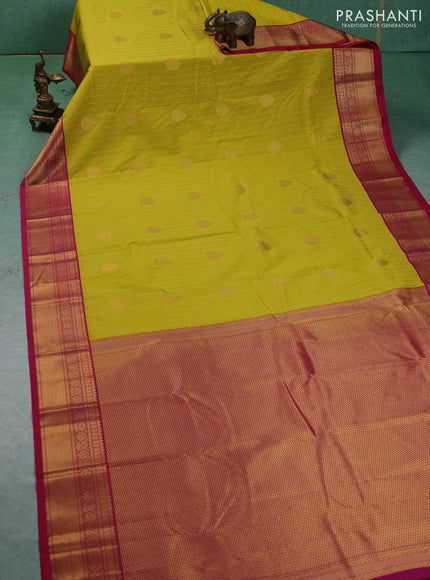 Semi kanchipuram silk saree lime green and pink with allover zari woven 1000 buttas and zari woven border