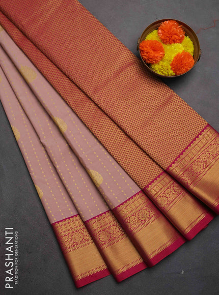 Semi kanchipuram silk saree pastel pink and pink with allover zari woven 1000 buttas and zari woven border