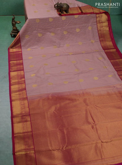 Semi kanchipuram silk saree pastel pink and pink with allover zari woven 1000 buttas and zari woven border