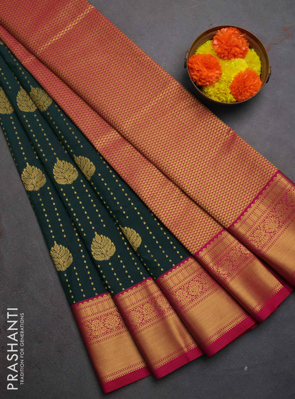 Semi kanchipuram silk saree bottle green and pink with allover zari woven 1000 buttas and zari woven border