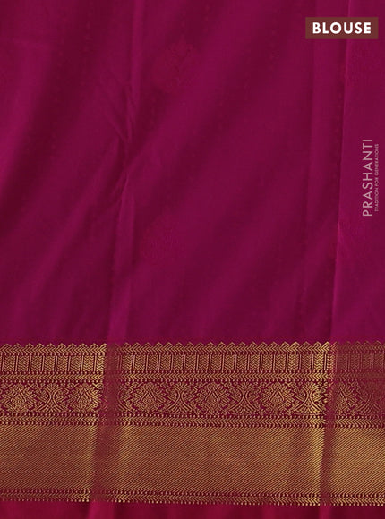 Semi kanchipuram silk saree mustard yellow and pink with allover zari woven 1000 buttas and zari woven border