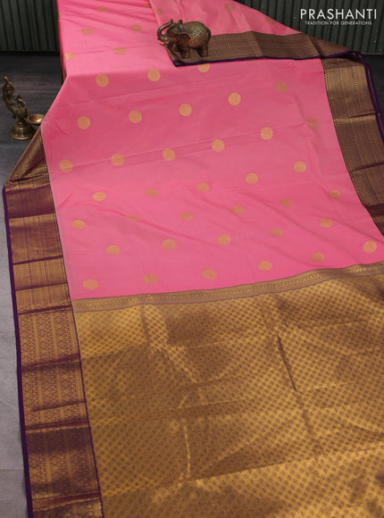 Semi kanchipuram silk saree pink and purple with zari woven buttas and zari woven border