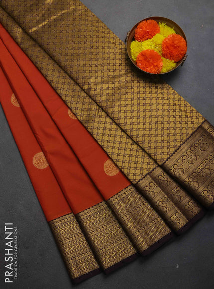 Semi kanchipuram silk saree rust shade and coffee brown with zari woven buttas and zari woven border