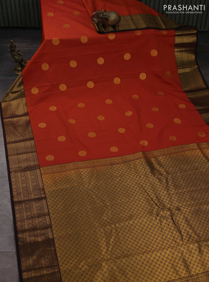 Semi kanchipuram silk saree rust shade and coffee brown with zari woven buttas and zari woven border