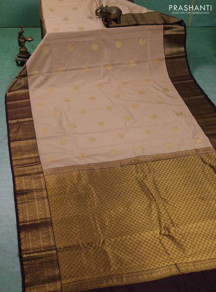 Semi kanchipuram silk saree beige and coffee brown with zari woven buttas and zari woven border