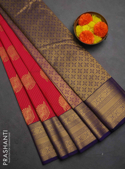 Semi kanchipuram silk saree pink and navy blue with allover zari weaves & buttas and zari woven border