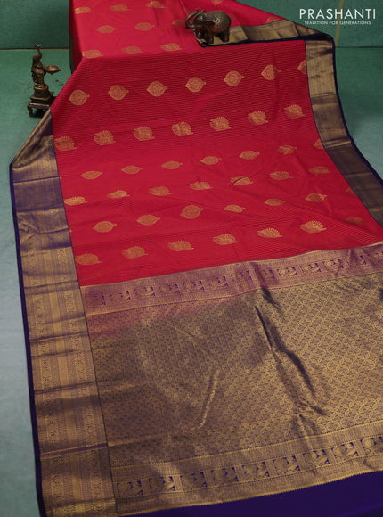Semi kanchipuram silk saree pink and navy blue with allover zari weaves & buttas and zari woven border
