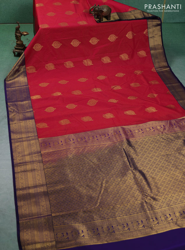Semi kanchipuram silk saree pink and navy blue with allover zari weaves & buttas and zari woven border