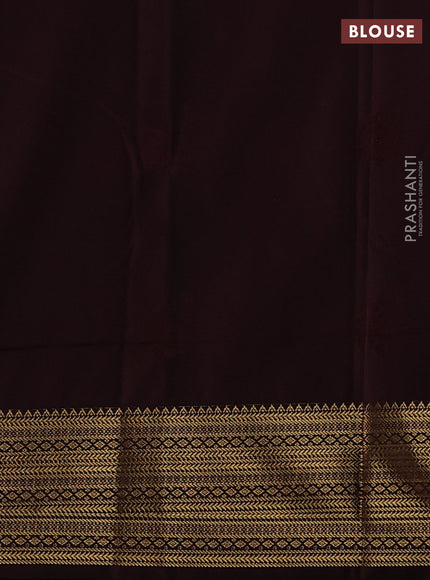Semi kanchipuram silk saree mustard yellow and coffee brown with zari woven buttas and zari woven border