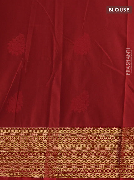 Semi kanchipuram silk saree bottle green and red with zari woven buttas and zari woven border