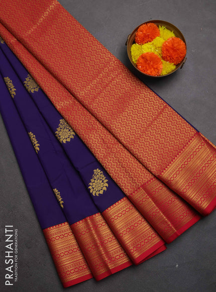 Semi kanchipuram silk saree violet and red with zari woven buttas and zari woven border