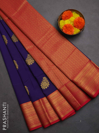Semi kanchipuram silk saree violet and red with zari woven buttas and zari woven border