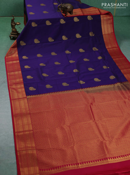 Semi kanchipuram silk saree violet and red with zari woven buttas and zari woven border