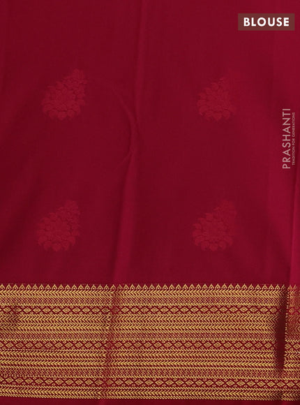 Semi kanchipuram silk saree mustard yellow and pink with zari woven buttas and zari woven border