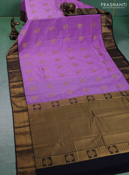 Semi kanchipuram silk saree lavender and navy blue with zari woven buttas and zari woven korvai border