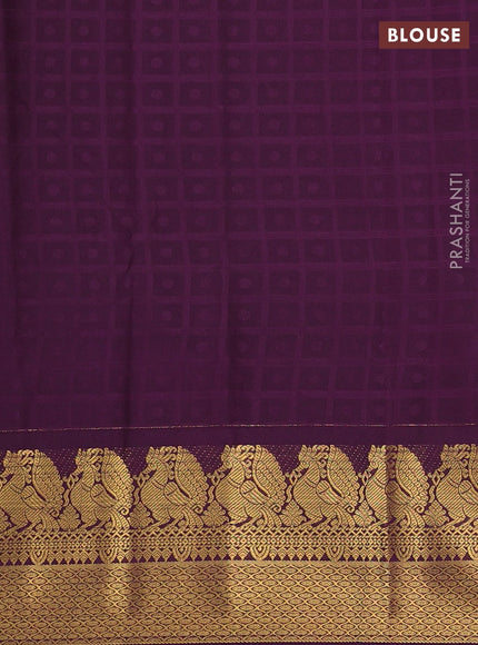 Semi kanchipuram silk saree teal green and deep purple with allover checks & zari woven buttas and zari woven korvai border