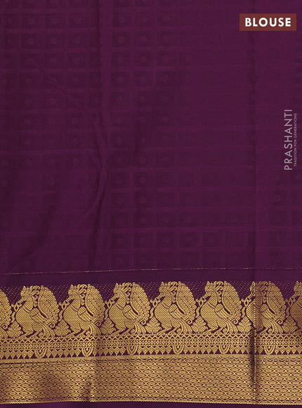 Semi kanchipuram silk saree candy pink and deep purple with allover checks & zari woven buttas and zari woven korvai border