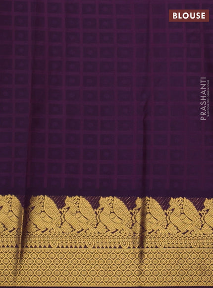 Semi kanchipuram silk saree pink and deep purple with allover checks & zari woven buttas and zari woven korvai border